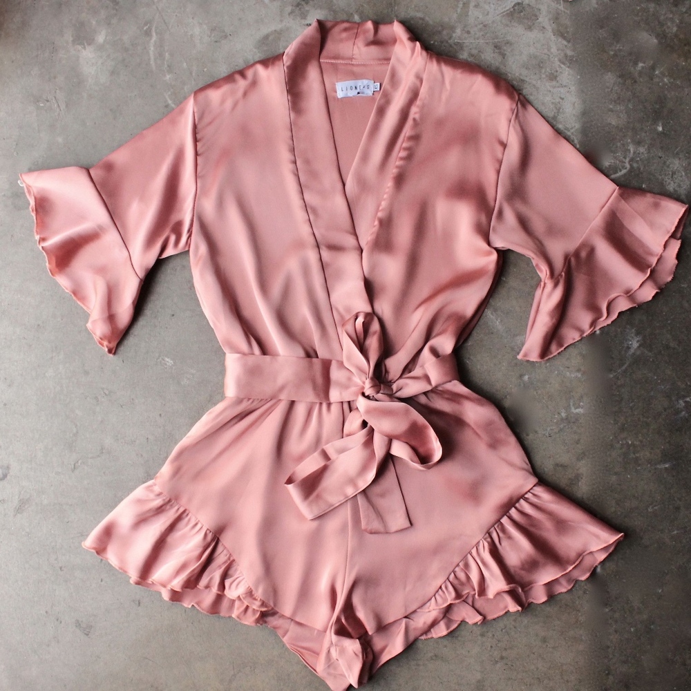 Silk Lioness romper in blush